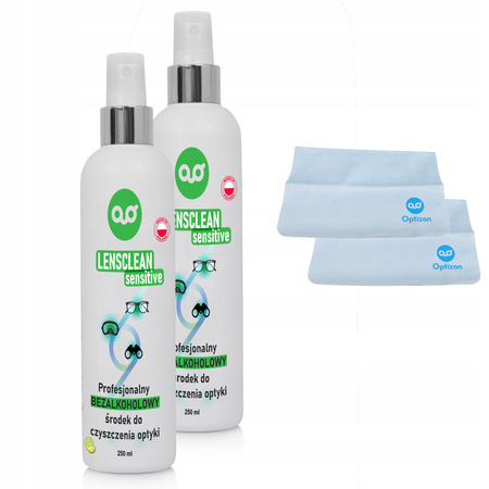 LensClean SENSITIVE BEZ ALKOHOLU płyn do czyszczenia okularów + ściereczki