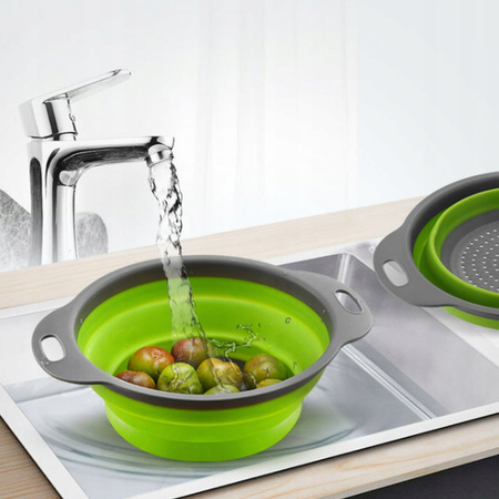 SILIKONOWY DURSZLAK składany z uchwytami kuchenny ociekacz kempingowe sitko