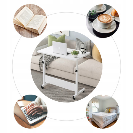 Eleganckie MOBILNE BIURKO REGULOWANE stolik na kółkach POD LAPTOP biały