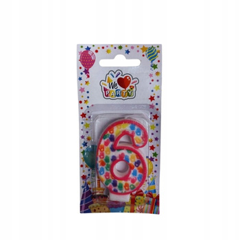 ŚWIECZKA URODZINOWA NA TORT w kształcie cyfry 6 kolorowa 7cm