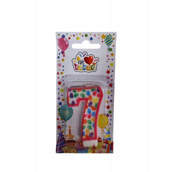 ŚWIECZKA URODZINOWA NA TORT w kształcie cyfry 7 kolorowa 7cm