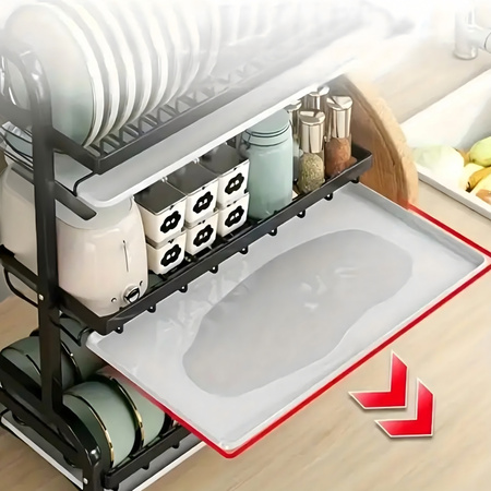 SUSZARKA DO NACZYŃ TRZYPOZIOMOWA czarna stal nierdzewna składana ociekacz