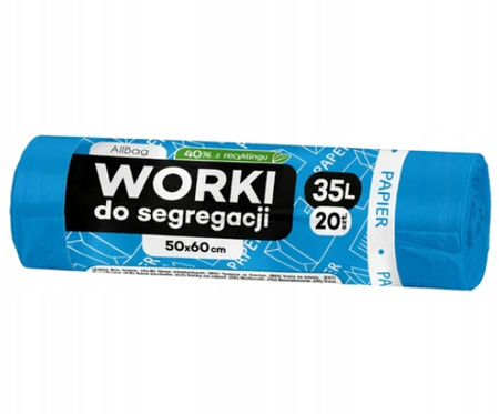 WORKI NA ŚMIECI 35L 20szt. niebieskie do segregacji na papier 9 mikronów