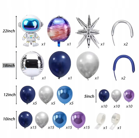 BALONOWA GIRLANDA ZESTAW BALONÓW URODZINOWYCH astronauta 108ele