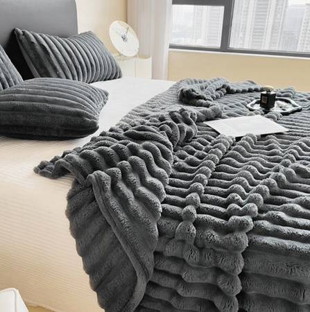 KOC 200x200 DEKORACYJNY duża narzuta na łóżko kanapę w prążki miękki