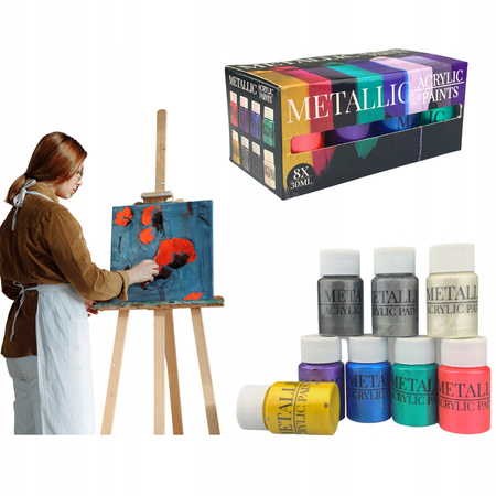 FARBY AKRYLOWE metaliczne 8szt 30ml zestaw farb piękne kolory szybkoschnące