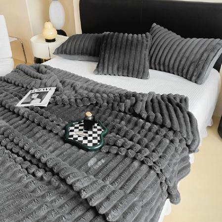 KOC 200x200 DEKORACYJNY duża narzuta na łóżko kanapę w prążki miękki