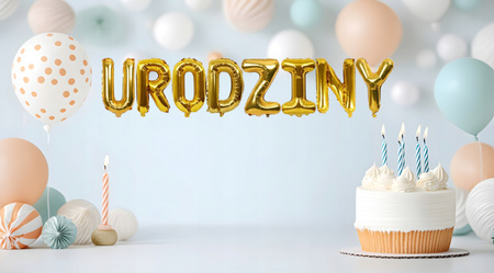 NAPIS Z BALONÓW 40cm URODZINY dekoracja na przyjęcia urodzinowe złoty