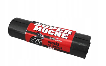 WORKI NA ŚMIECI 60 LITRÓW CZARNE BARDZO MOCNE SUPER STRONG 60X75CM 10 SZTUK