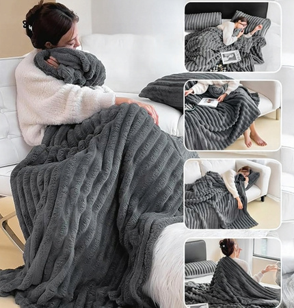 KOC 200x200 DEKORACYJNY duża narzuta na łóżko kanapę w prążki miękki