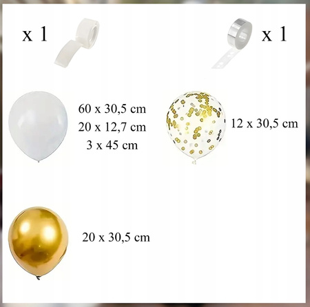 BALONOWA GIRLANDA ZESTAW BALONÓW białe złote urodziny impreza 110ele