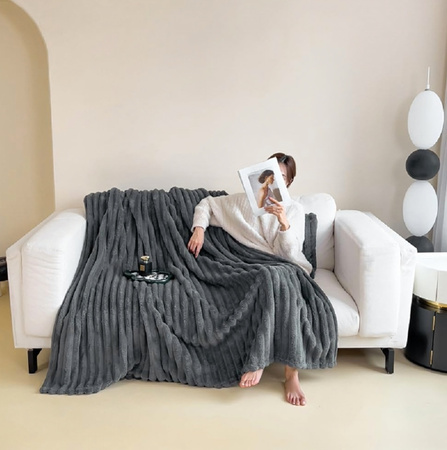 KOC 200x200 DEKORACYJNY duża narzuta na łóżko kanapę w prążki miękki