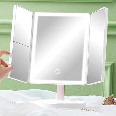 LUSTERKO KOSMETYCZNE PODŚWIETLANE rozkładane lustro do makijażu z ledami