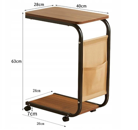 STOLIK BOCZNY KAWOWY nocny dwupoziomowy kieszeń na gazety na kółkach