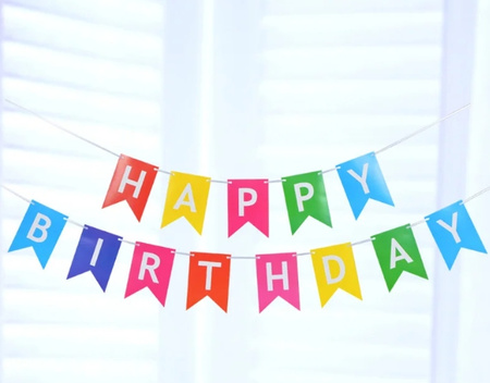 Baner urodzinowy HAPPY BIRTHDAY kolorowy flagi dekoracja girlanda