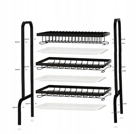 SUSZARKA DO NACZYŃ TRZYPOZIOMOWA czarna stal nierdzewna składana ociekacz