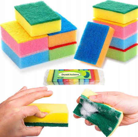 GĄBKI DO NACZYŃ 10szt do zmywania mycia zmywaki kuchenne kolorowe