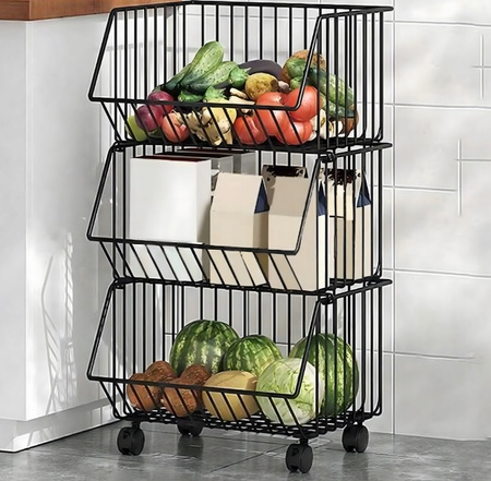 KUCHENNY ŁAZIENKOWY REGAŁ NA KÓŁKACH 3 poziomy składany szafka stolik