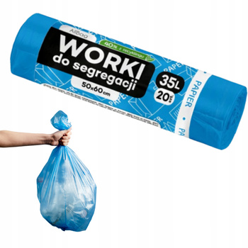 WORKI NA ŚMIECI 35L 20szt. niebieskie do segregacji na papier 9 mikronów