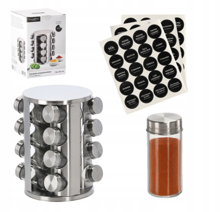 PRZYPRAWNIK SREBRNY 16 SŁOICZKÓW z naklejkami elegancki prezent organizer