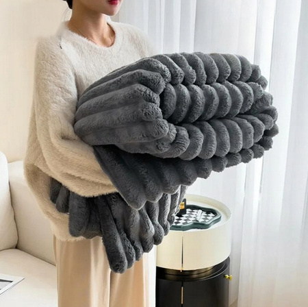 KOC 200x200 DEKORACYJNY duża narzuta na łóżko kanapę w prążki miękki