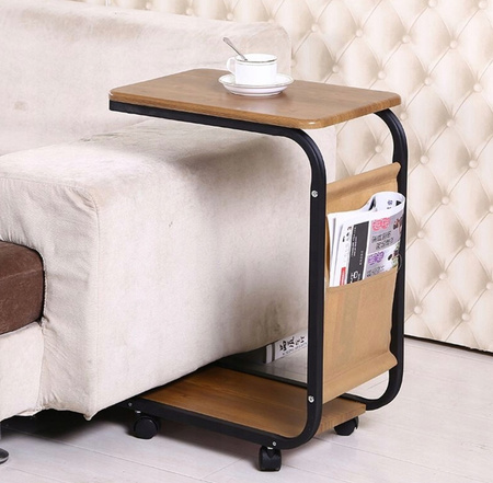STOLIK BOCZNY KAWOWY nocny dwupoziomowy kieszeń na gazety na kółkach