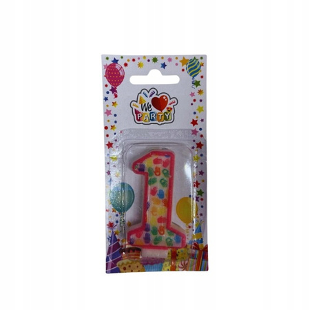 ŚWIECZKA URODZINOWA NA TORT w kształcie cyfry 1 kolorowa 7cm