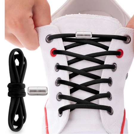 SZNURÓWKI BEZ WIĄZANIA elastyczne czarne sznurowadła do butów z zapięciem