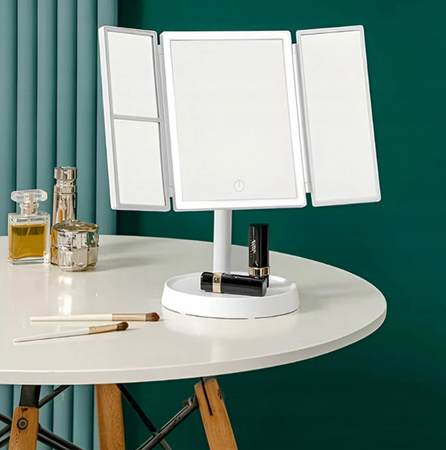 LUSTERKO KOSMETYCZNE PODŚWIETLANE rozkładane lustro do makijażu z ledami