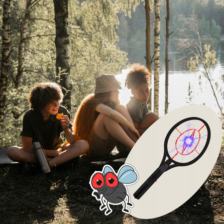 ELEKTRYCZNA ŁAPKA PALETKA NA MUCHY OWADY na baterie packa na komary