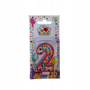 ŚWIECZKA URODZINOWA NA TORT w kształcie cyfry 2 kolorowa 7cm
