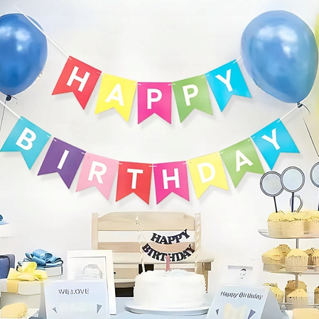 Baner urodzinowy HAPPY BIRTHDAY kolorowy flagi dekoracja girlanda