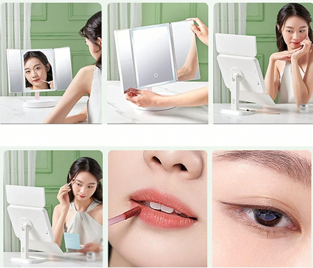 LUSTERKO KOSMETYCZNE PODŚWIETLANE rozkładane lustro do makijażu z ledami