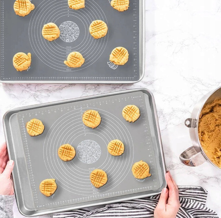 SILIKONOWA STOLNICA mata kuchenna szara do pizzy ciasta z miarkami