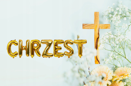 NAPIS Z BALONÓW 40cm CHRZEST dekoracja na przyjęcie chrztu św. złoty