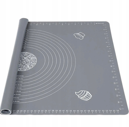 SILIKONOWA STOLNICA mata kuchenna szara do pizzy ciasta z miarkami