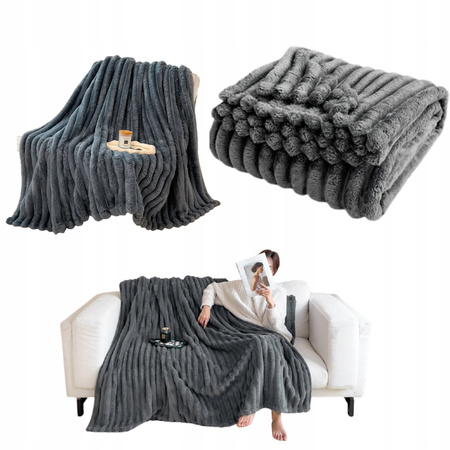 KOC 200x200 DEKORACYJNY duża narzuta na łóżko kanapę w prążki miękki