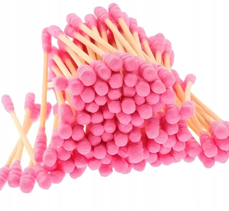 HIGIENICZNE PATYCZKI DO USZU 100 sztuk drewniane kosmetyczne różowe