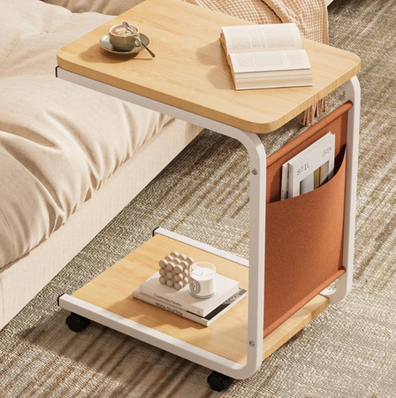 STOLIK BOCZNY KAWOWY nocny dwupoziomowy kieszeń na gazety na kółkach