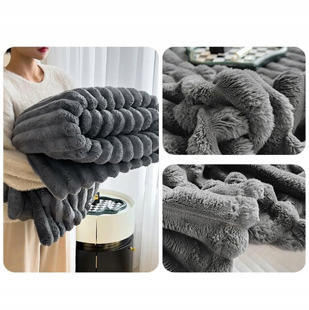 KOC 200x200 DEKORACYJNY duża narzuta na łóżko kanapę w prążki miękki