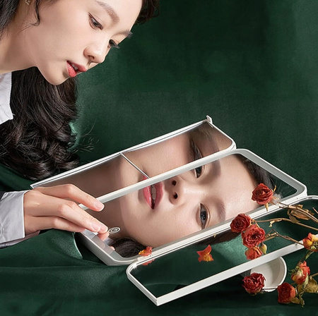 LUSTERKO KOSMETYCZNE PODŚWIETLANE rozkładane lustro do makijażu z ledami