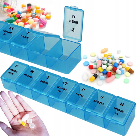 PUDEŁKO NA LEKI TABLETKI 7 PRZEGRÓDEK ORGANIZER TYGODNIOWY 7 DNI POJEMNIK