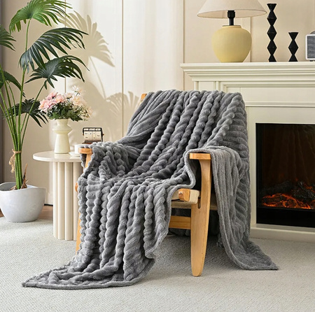 KOC 200x200 DEKORACYJNY duża narzuta na łóżko kanapę w prążki miękki