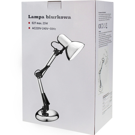 LAMPKA BIURKOWA REGULOWANA NA STÓŁ BIURKO LAMPA SKŁADANA SREBRNA