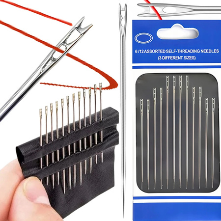 ZESTAW IGIEŁ SAMONAWLEKAJĄCYCH do szycia ręcznego komplet igieł 12szt