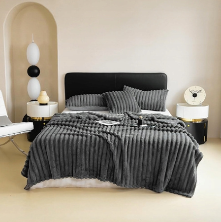 KOC 200x200 DEKORACYJNY duża narzuta na łóżko kanapę w prążki miękki