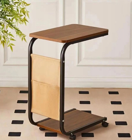 STOLIK BOCZNY KAWOWY nocny dwupoziomowy kieszeń na gazety na kółkach