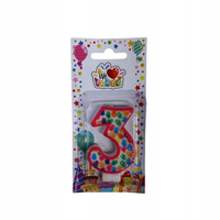 ŚWIECZKA URODZINOWA NA TORT w kształcie cyfry 3 kolorowa 7cm