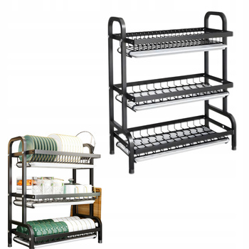 SUSZARKA DO NACZYŃ TRZYPOZIOMOWA czarna stal nierdzewna składana ociekacz