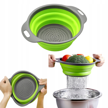 SILIKONOWY DURSZLAK składany z uchwytami kuchenny ociekacz kempingowe sitko